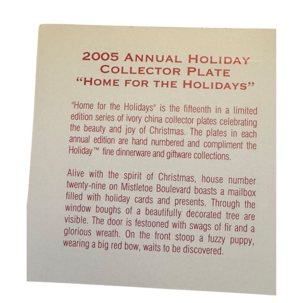 Lenox 2005 Annual Holiday Collector Plate "Home For The Holidays" Ivory China - Picture 6 of 12